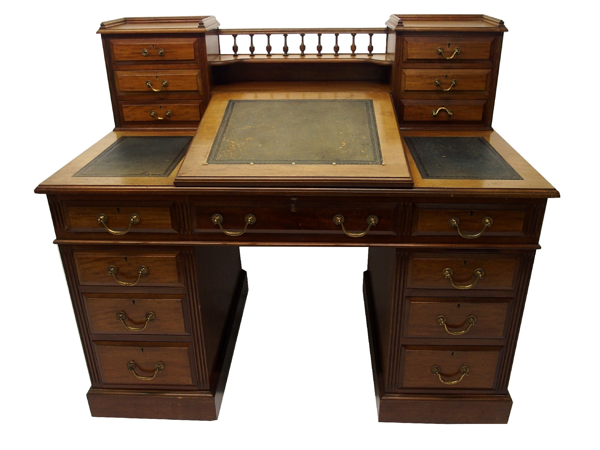 Appraisal: A Victorian mahogany pedestal writing deskthe superstructure with baluster turned