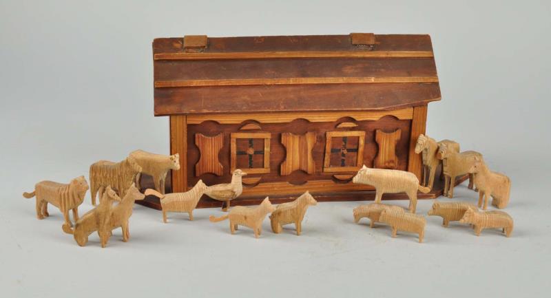 Appraisal: Early German Wooden Ark Animals Nicely carved wood on sides