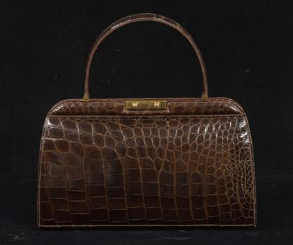 Appraisal: French alligator handbag s Rich brown skins with a clam-shell