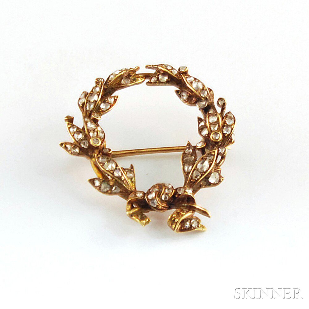 Appraisal: Victorian Low-karat Gold and Rose-cut Diamond Wreath Pin lg in