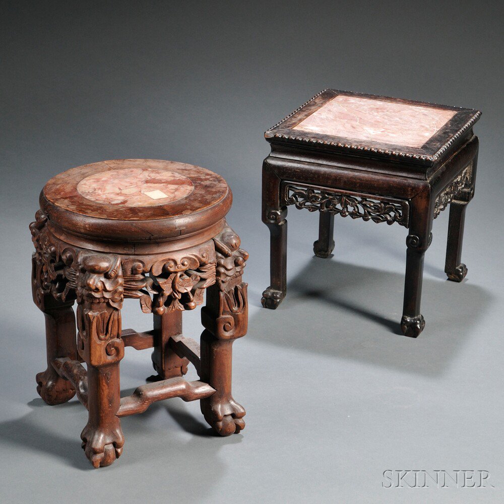 Appraisal: Two Miniature Marble-top Stands China th century the circular stand