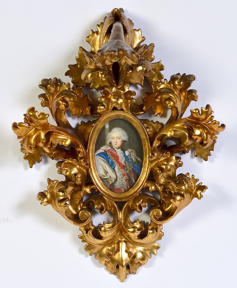 Appraisal: Gilt Carved Wood Acanthus Leaf Frame W Portrait Gilt wood