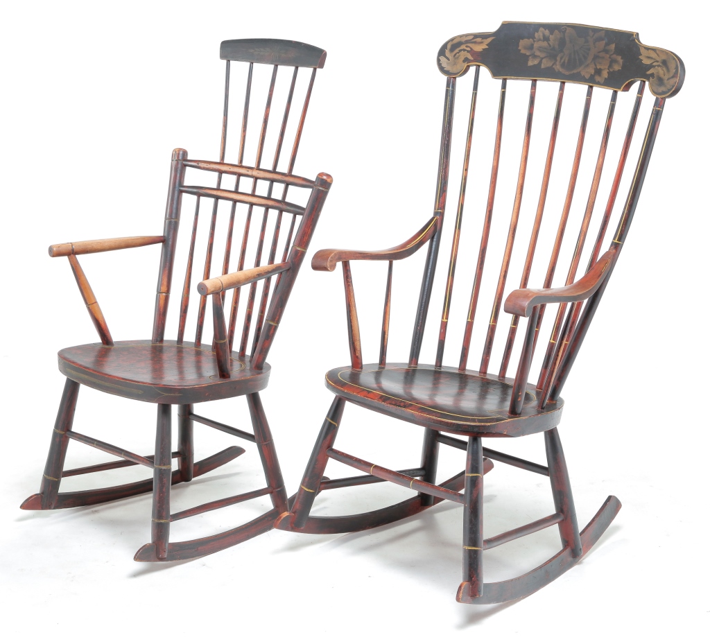 Appraisal: TWO AMERICAN DECORATED ROCKING CHAIRS First quarter th century Comb