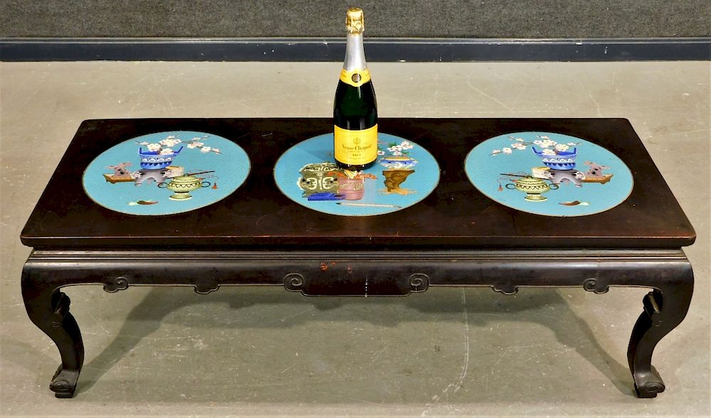 Appraisal: Chinese Cloisonne Inset Panel Coffee Table China th Century Rectangular