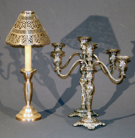 Appraisal: Pair of Wm Rogers Sons Silver Plate Convertible Three-Light Candelabra