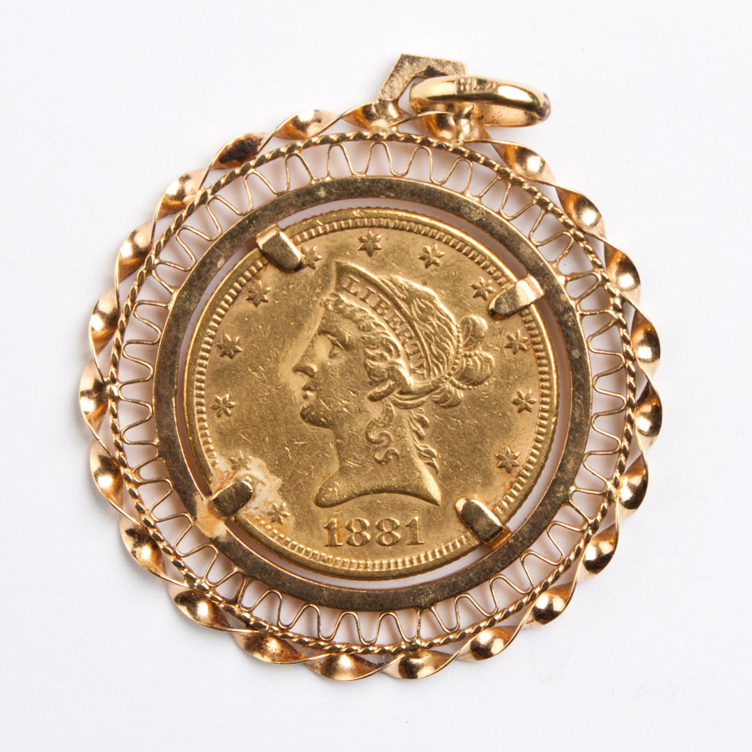 Appraisal: U S Coronet type gold eagle in pendant mount EF-