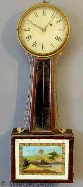 Appraisal: Mahogany banjo clock th c with reverse painted lower panel