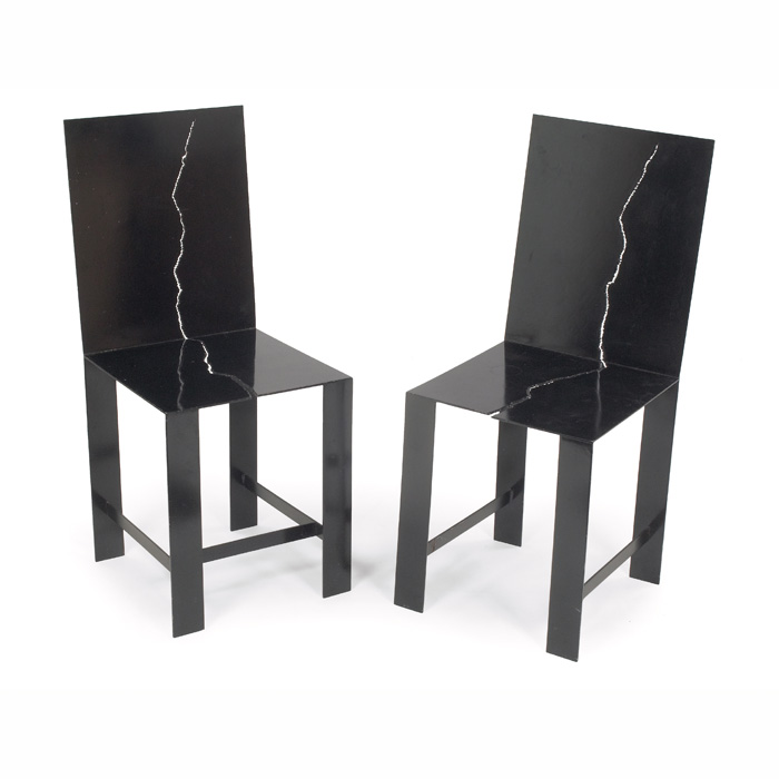 Appraisal: Howard Meister Learning Her Lie chairs pair painted torch-cut steel