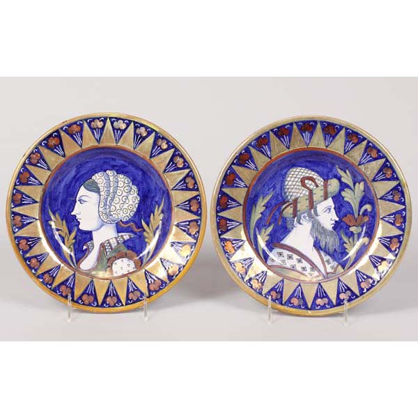 Appraisal: Pair Italian Faience plates in blue and gold lustre with