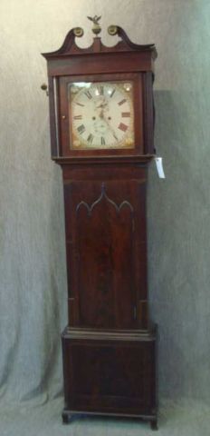 Appraisal: c Grandfather clock w hand stenciled face False plate signed