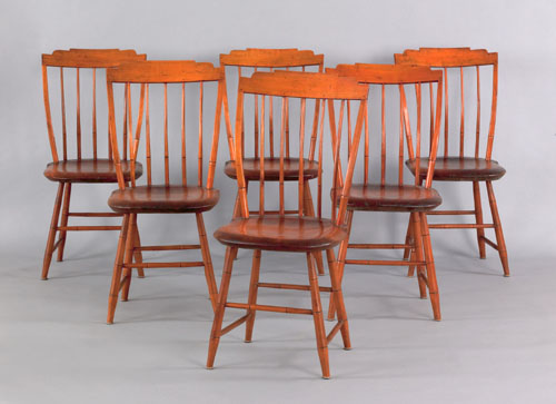 Appraisal: Set of six rodback windsor side chairs ca each with