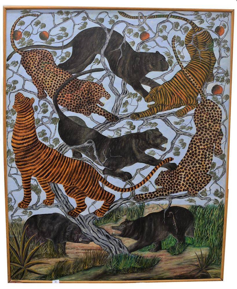 Appraisal: Jasmin Joseph Haitian - Jungle Cats oil on board signed