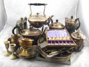 Appraisal: A large quantity of silver plate including a tea kettle