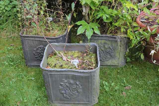 Appraisal: A SET OF THREE FAUX LEAD PLANTERS wide