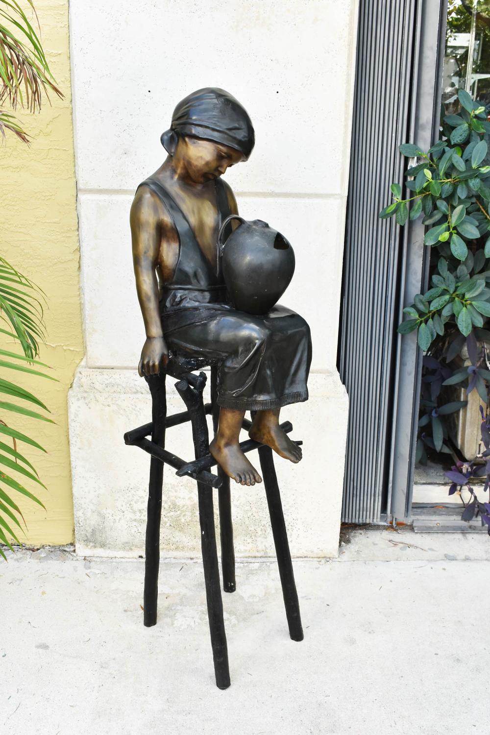 Appraisal: LARGE PATINATED BRONZE OF A GIRL SEATED UPON A STOOLCast