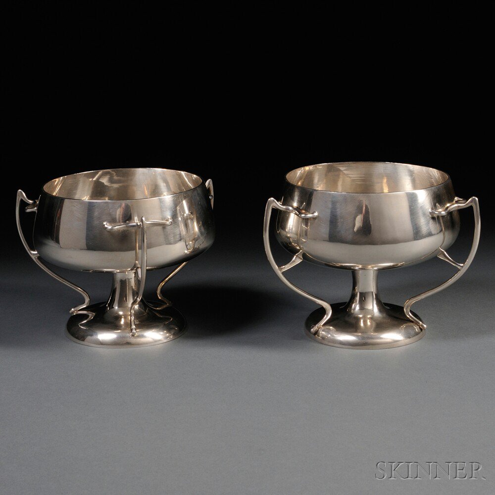 Appraisal: Pair of Export Art Nouveau Silver Tygs China early th