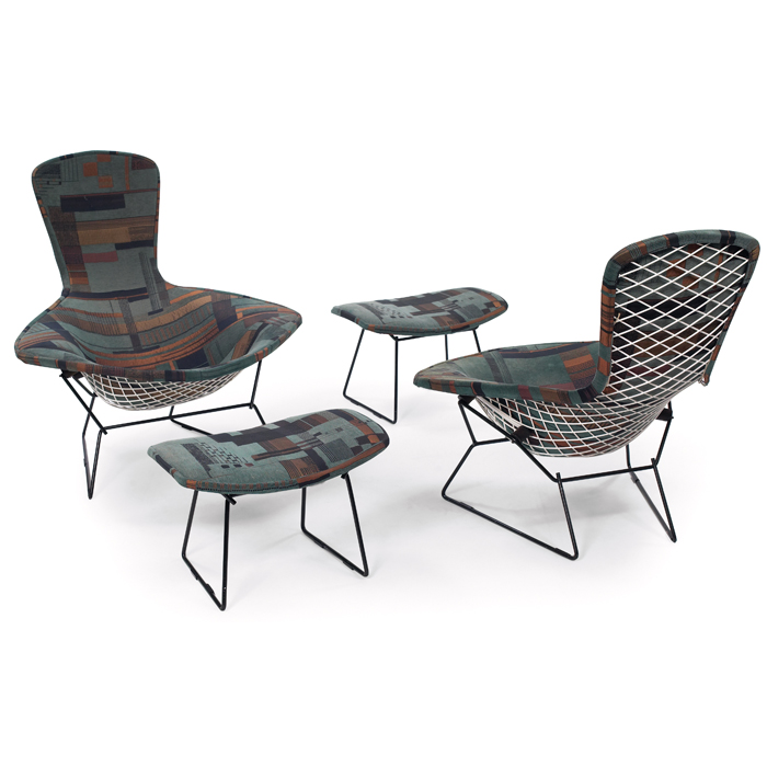 Appraisal: Harry Bertoia Bird chairs and ottomans pair by Knoll white