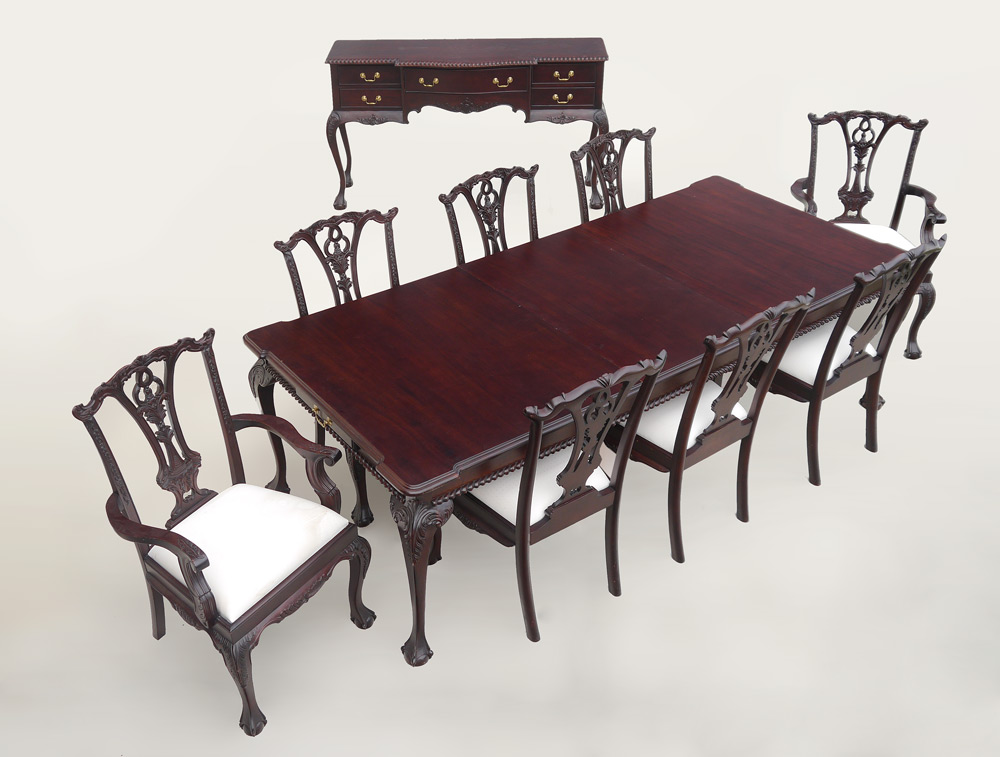 Appraisal: CARVED MAHOGANY CHIPPENDALE STYLE DINING ROOM SUITE pieces total to