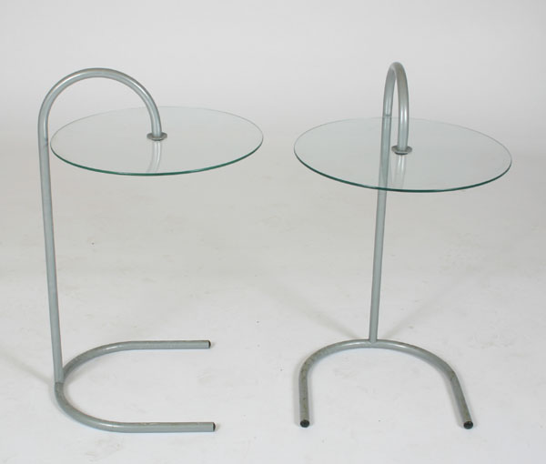 Appraisal: Pair space age metal tube and glass cocktail tables H