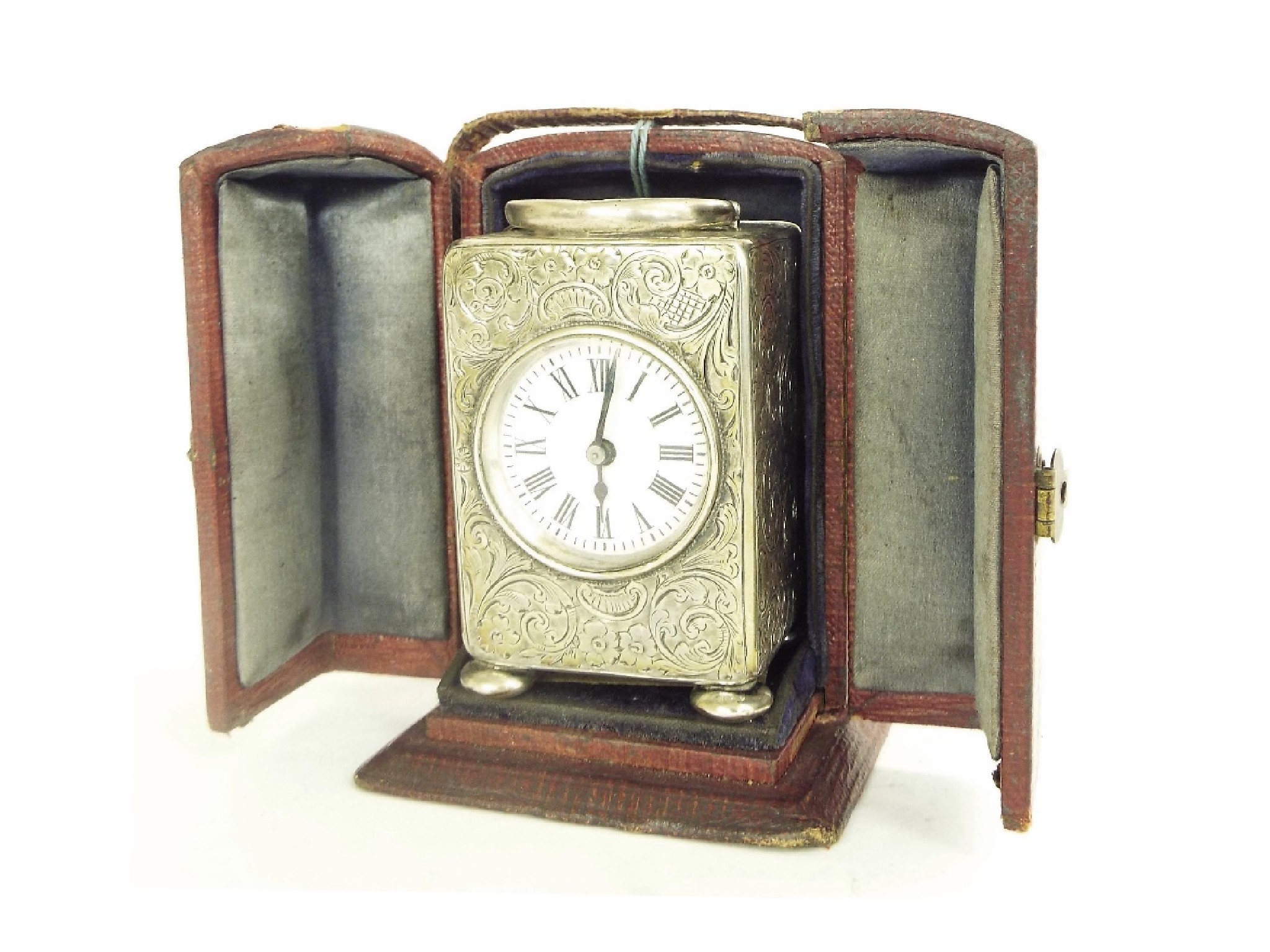 Appraisal: Miniature English silver cased carriage clock type timepiece the white