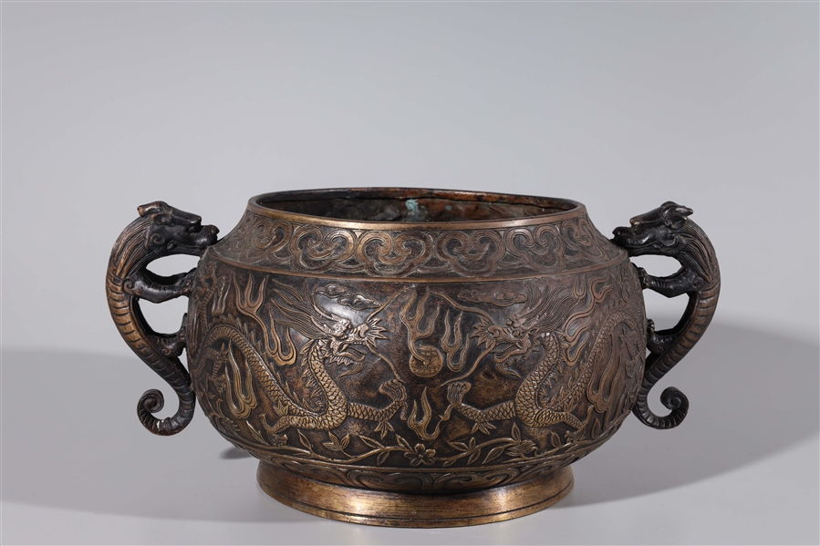 Appraisal: Chinese bronze basin with dragons and flaming pearl designs six-character