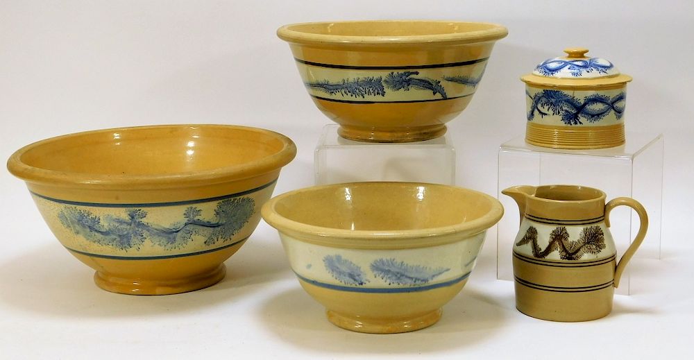 Appraisal: PC Antique Seaweed Mocha Yellowware Group United States Late th-Early