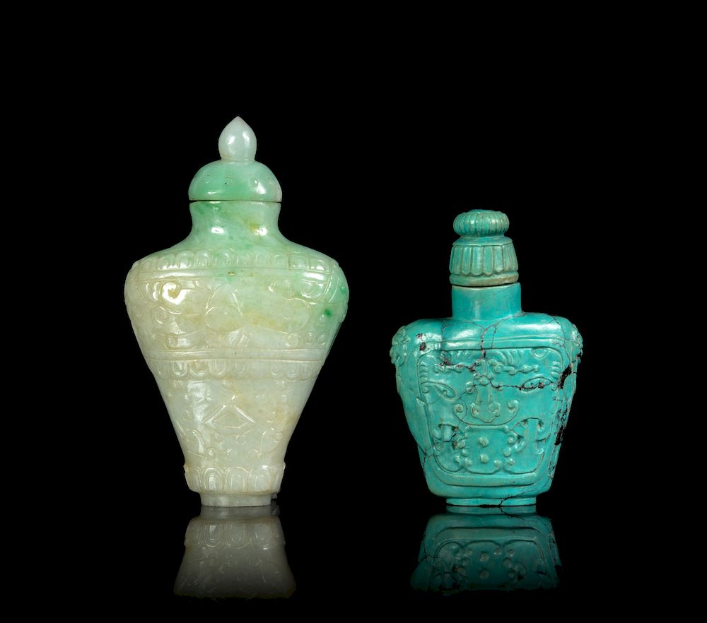 Appraisal: Two Hardstone Snuff Bottles Larger height in cm Two Hardstone