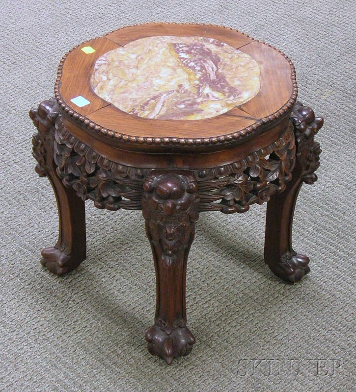 Appraisal: Chinese Export Marble-inset Carved Hardwood Stand