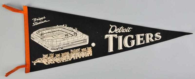 Appraisal: Detroit Tigers Briggs Stadium Baseball Pennant Description Shows facsimile aerial