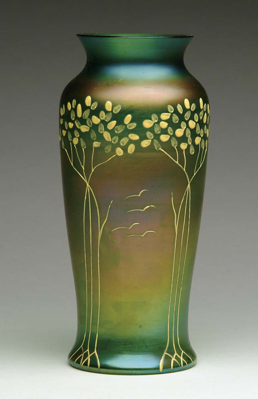 Appraisal: AUSTRIAN DECORATED VASE Interesting enameled vase has green iridescent finish