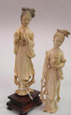 Appraisal: Two Oriental figures of carved ivory depicting women holding flowers