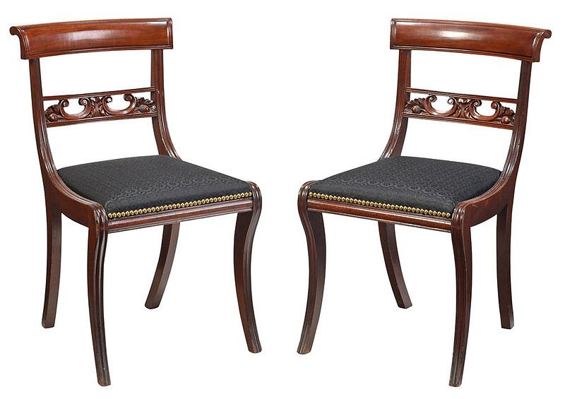 Appraisal: Pair of Classical Carved Mahogany Side Chairs American - each