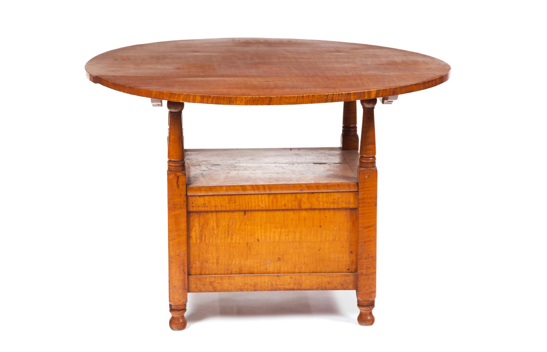 Appraisal: TIGER MAPLE HUTCH TABLE American mid th century Constructed in