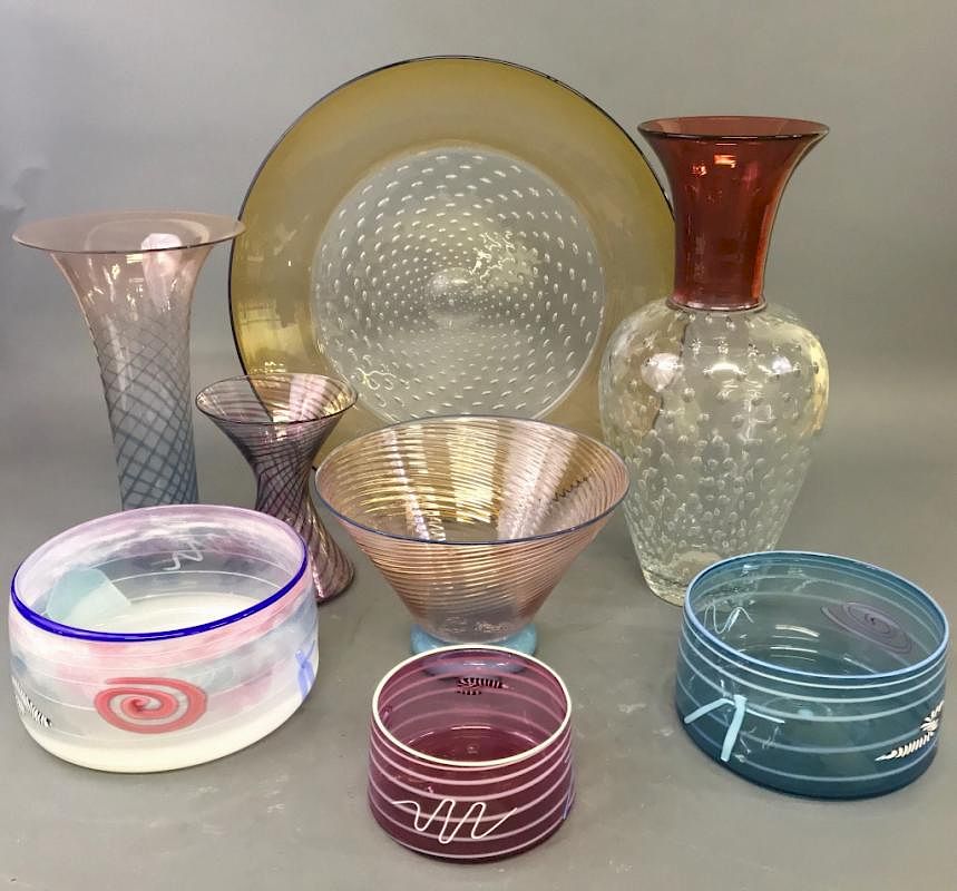 Appraisal: Grouping of Glassware Large art glass vase h and platter