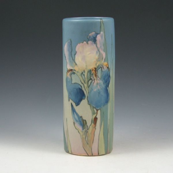 Appraisal: Excellent Weller Hudson cylindrical vase with slip-decorated iris by Timberlake