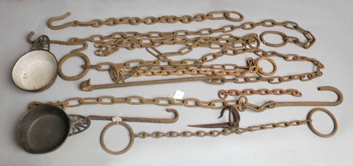 Appraisal: Group of iron to include chains porringers etc