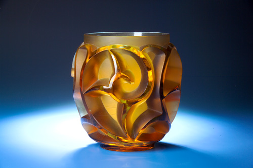 Appraisal: R LALIQUE Vase Tourbillons yellow amber c Wheel-cut R LALIQUE