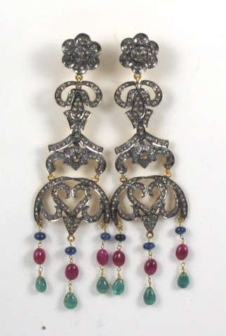 Appraisal: PAIR OF DIAMOND CHANDELIER EARRINGS each K blackened yellow gold