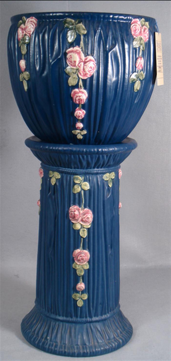 Appraisal: Weller Blue Drapery jardiniere and pedestal inside of bowl has