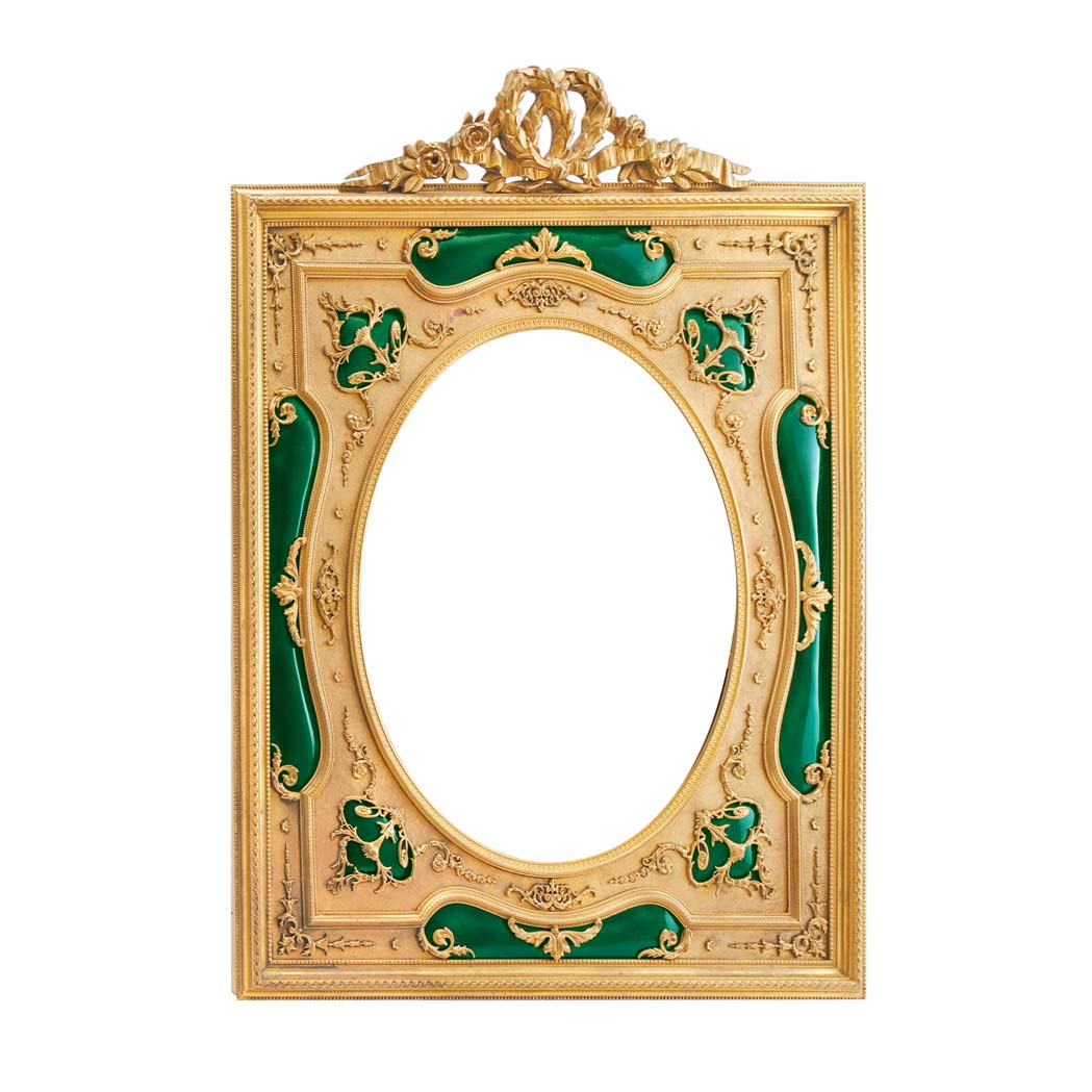 Appraisal: Louis XVI Style Gilt-Metal and Green Enameled Photograph Frame Late