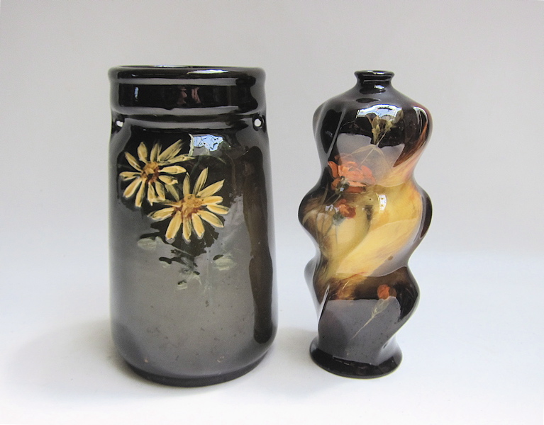 Appraisal: TWO WELLER ART POTTERY VASES standard glazed one Weller Aurelain