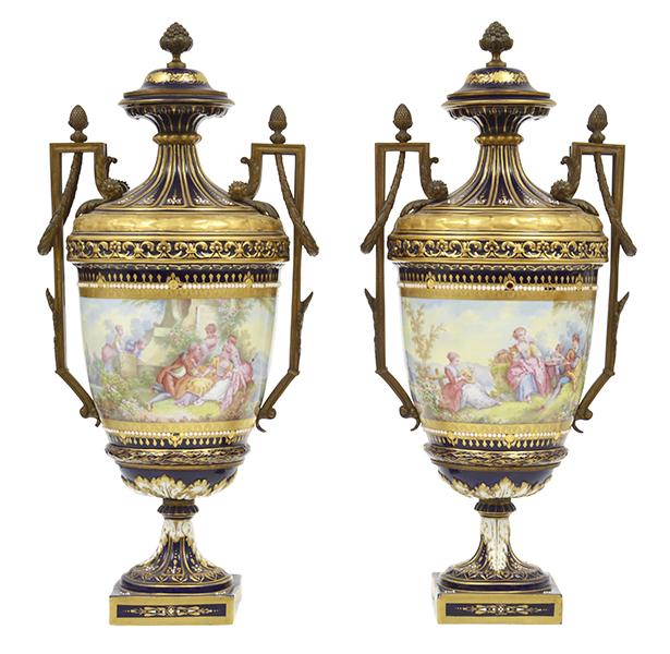 Appraisal: A PAIR OF IMPRESSIVE SEVRES STYLE GILDED AND HAND PAINTED