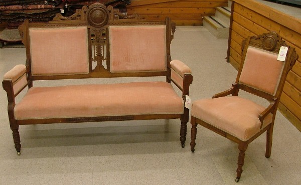 Appraisal: VICTORIAN WALNUT SEATING FURNITURE SET Eastlake design American c the