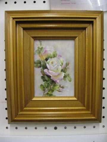 Appraisal: Painting on Porcelain Plaque roses artist signed x probably Limoges