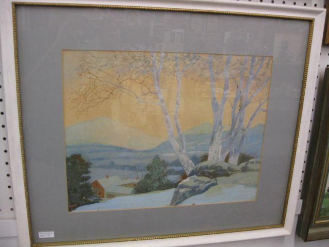 Appraisal: Watercolor Winter Landscape with Farm signed R P F image