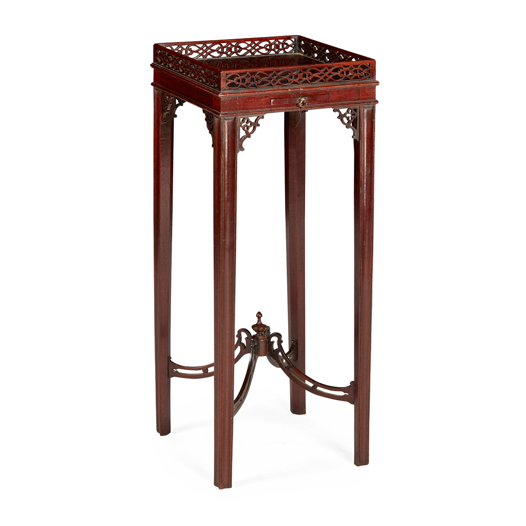 Appraisal: GEORGE III MAHOGANY KETTLE STAND TH CENTURY the square top