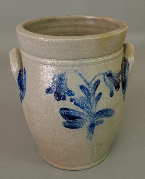 Appraisal: Stoneware jar th c with blue grape and floral decoration