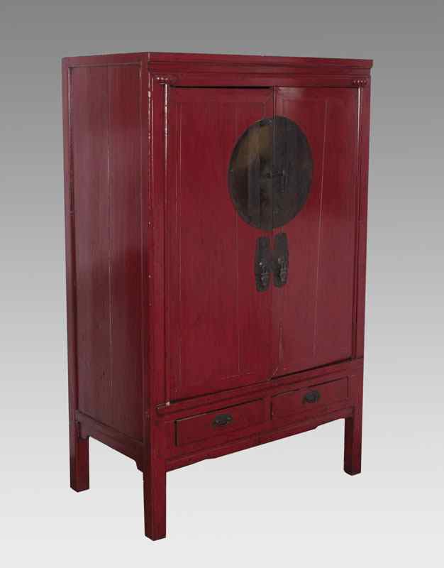 Appraisal: RED LACQUER CHINESE WEDDING OR BRIDAL CHEST doors with single