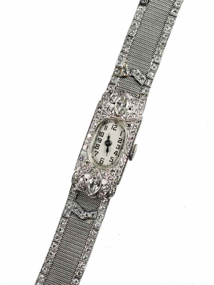 Appraisal: LADY'S WRISTWATCH - One handmade platinum wristwatch rectangular Edwardian case