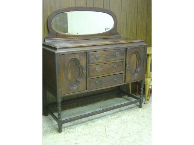 Appraisal: OAK BEVELED MIRROR BUFFET